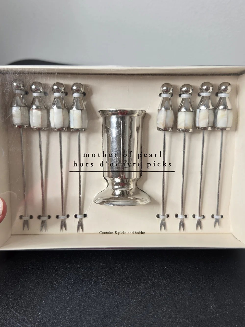 Mother of Pearl Hors d'Oeuvre Picks with Silver Holder